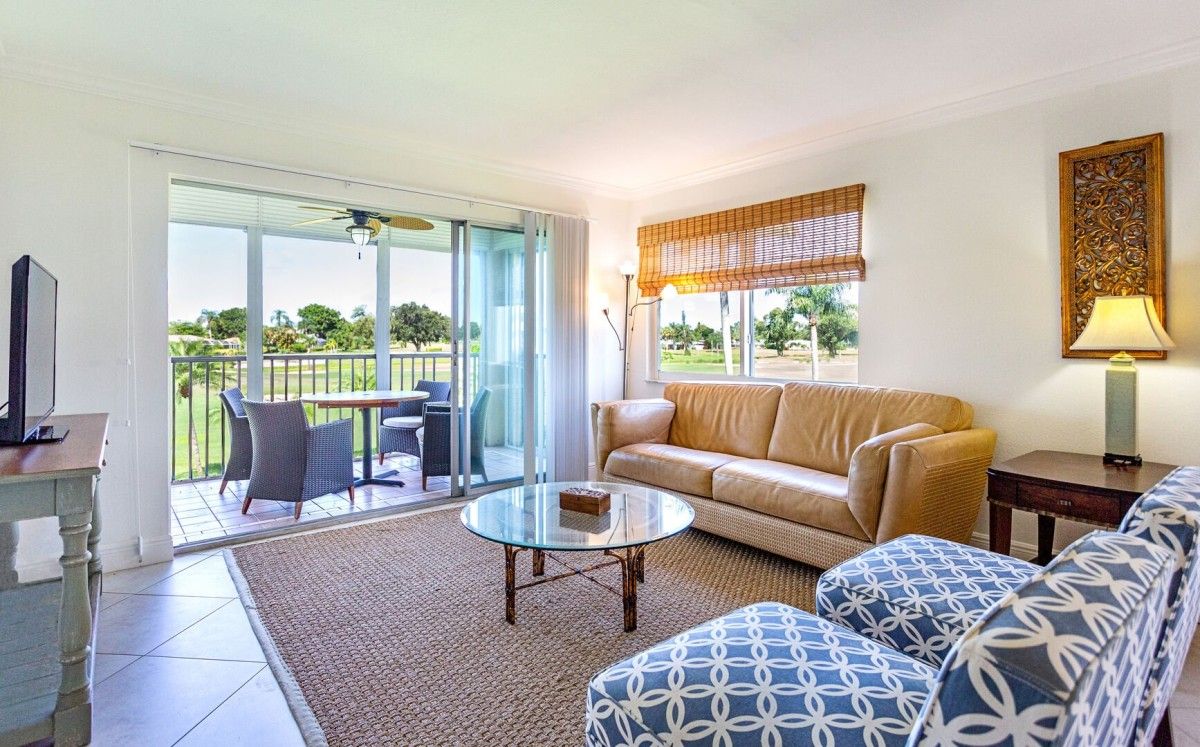 View of living room overlooking deck 